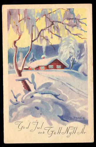 Suède Artiste-AK U. Maasio: Noël - Paysage, GÖTEBORG 1946