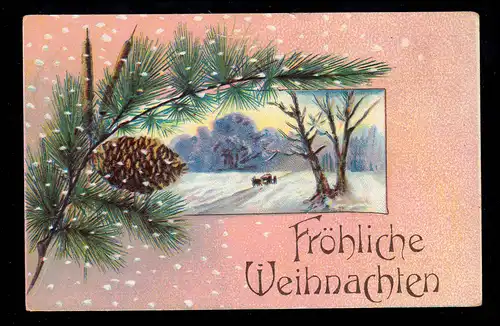 AK Weihnachten: Winterlandschaft Tannenzweig Tannenzapfen, WILHELMSHAVEN 11.1.08
