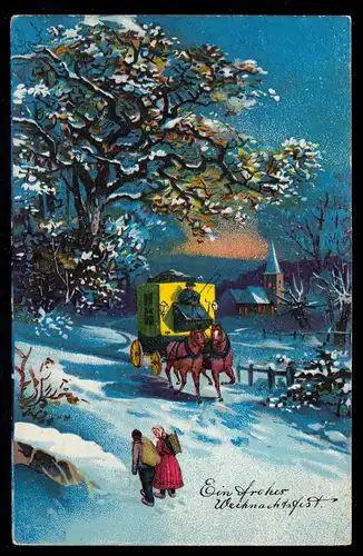 AK Noël: paysage hivernal avec diligence la nuit BRUNSCHWEIG 25.12.15