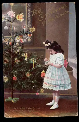 England Foto-AK Weihnachten: Mädchen öffnet ihr Geschenk, LEICHESTER 20.12.1909