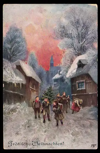 AK Noël: Dorfidylle Enfants avec sapin de Noël, à Vienne vers 1910