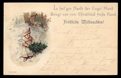 AK Noël: Petite fille avec petit arbre de Noël, FRANKFURT/MAIN 1899