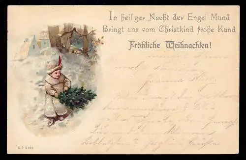 AK Weihnachten: Kleines Mädchen mit kleinem Weihnachtsbaum, FRANKFURT/MAIN 1899