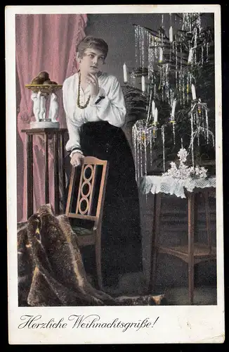 AK Noël: femme attendant à l'arbre de Noël, BÜNDE / FALEN OCCIDENTAUX 24.12.1916