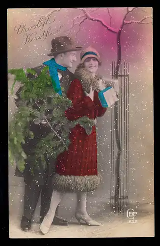 Pays-Bas Noel-AK Couple d'amour souriant en cas de chutes de neige, TIEL 24.12.31