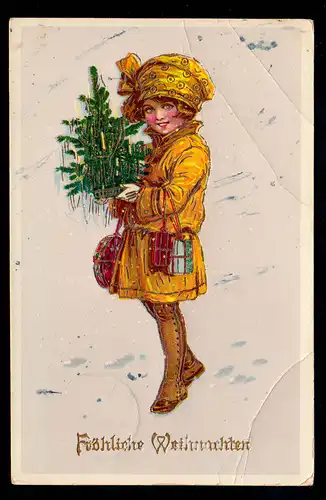AK de Noël: Fille souriante avec des cadeaux, VEGACK 24.12.1929