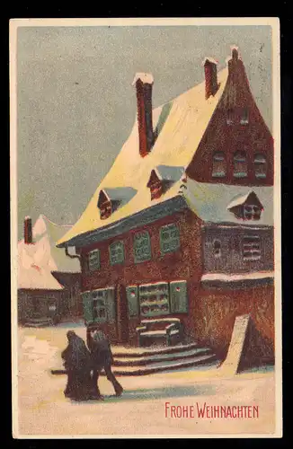 AK Noël: photo d'hiver avec maisons et couples, HANNOVER-LNDEN 24.12.1909