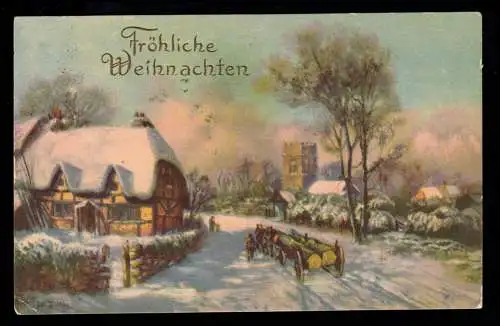 AK Noël: route du village d'hiver avec transport de bois MÜHLHAUSEN/THÜRING. 24.12.27