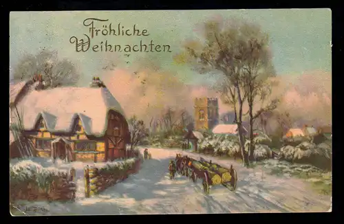 AK Weihnachten: Winter Dorfstraße mit Holztransport MÜHLHAUSEN/THÜRING. 24.12.27