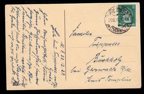 AK Noël: route du village d'hiver avec transport de bois MÜHLHAUSEN/THÜRING. 24.12.27