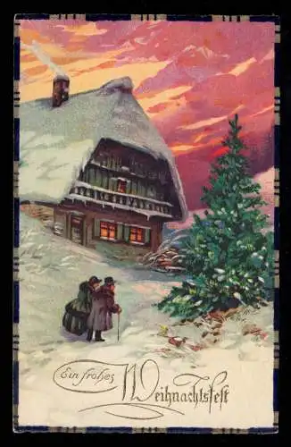 AK Weihnachten: Winteridylle Dorfstraße Ehepaar bei Nacht, HANNOVER-LINDEN 1930