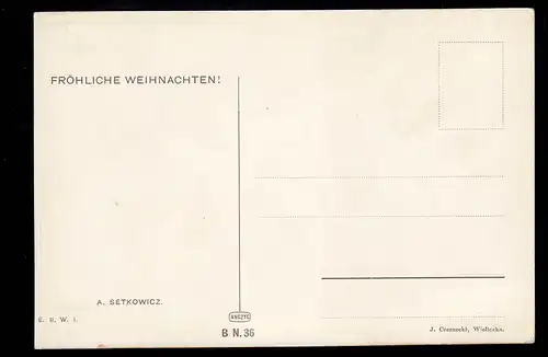 AK Weihnachten: Adam Setkowicz: Ehepaar im Winter vor Denkmal, ungebraucht