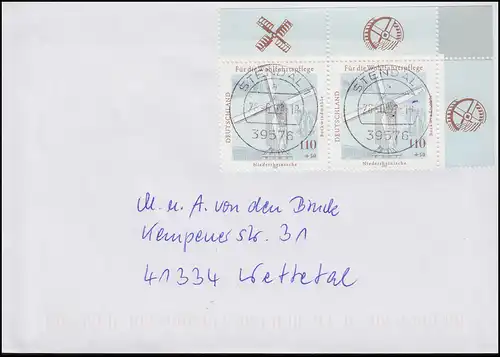 1950 Niederrheinische Bockwindmühle ER-Paar ob. rechts MeF Brief STENDAL 26.6.02
