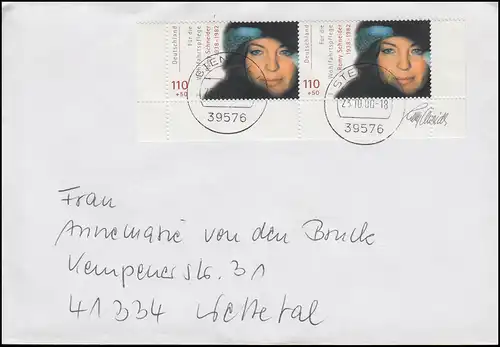 2145 Actrice Romy Schneider en tant que couple UR MeF sur lettre STENDAL 23.10.2000