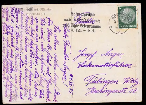 AK Noël: Ange avec sapin de Noël dans le cercle étoilé, MUNICH 26.12.1935