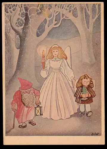 AK Noël: Deux anges bougie sapin nain, PÉTERSKIRCHEN / BAY. 31.12.47