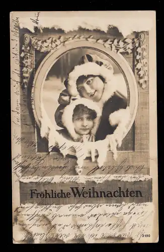 Foto-AK Weihnachten: Zwei Mädchen im Winter im Oval, HECHINGEN 24.12.1914