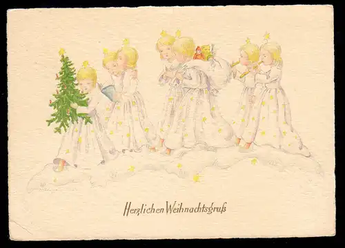 AK Noël: Procession des anges chantant et musical, STUTTGART 24.12.1936