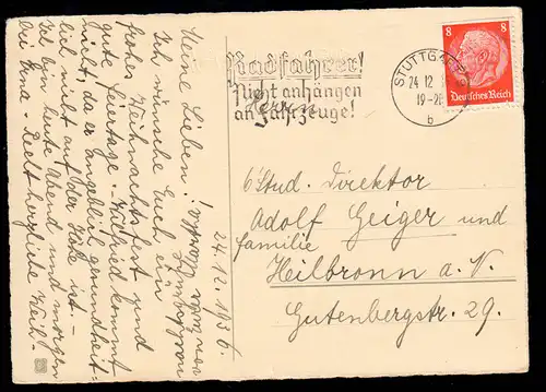 AK Noël: Procession des anges chantant et musical, STUTTGART 24.12.1936