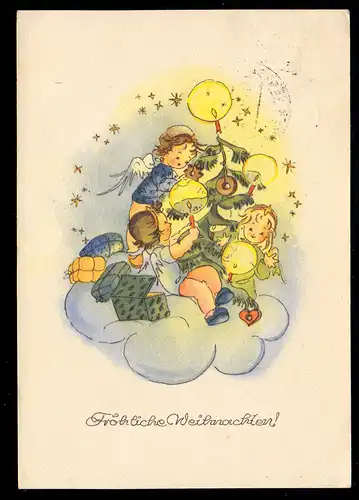 AK Noël: Noël des anges sur un nuage, BREMEN-VEGESACK 1951