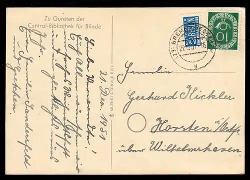 AK Noël: Noël des anges sur un nuage, BREMEN-VEGESACK 1951