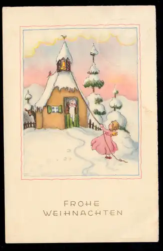 AK Noël: Père Noël à la porte Ange sonne la cloche BURGKARTADT 1941