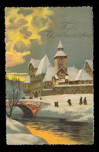 AK Noël: Photo d'hiver avec villeidylle mur de la ville rivière, WÜRZBURG 24.12.1928