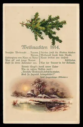 AK Noël 1914 Paysage hivernal Poème de Joseph Huggenberger, inutilisé