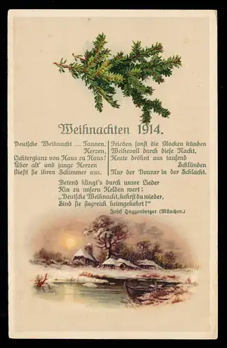 AK Weihnachten 1914 Winterlandschaft Gedicht von Josef Huggenberger, ungebraucht