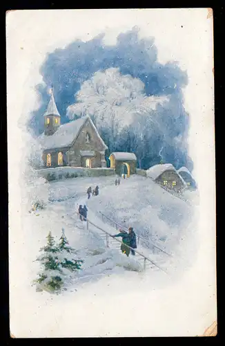 AK Noël: Église éclairée Prière de Noël, aigle kosteneletz 18.12.1943