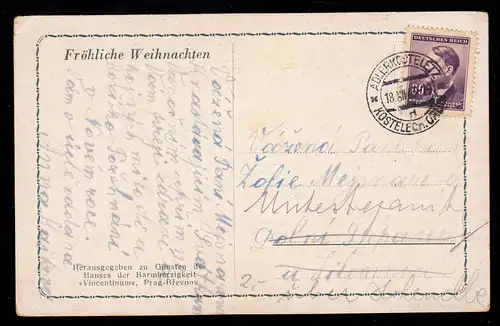 AK Noël: Église éclairée Prière de Noël, aigle kosteneletz 18.12.1943