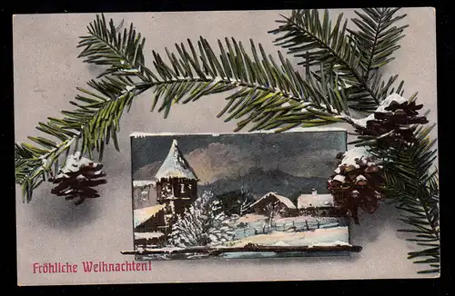 AK Noël: Branche de sapin avec des cônes pour paysage BERLIN 21 c 21.12.1911