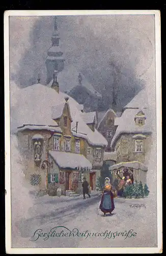 AK Weihnachten: Winteridylle in der Stadt bei Nacht LITOMERICE / LEITMERITZ 1926