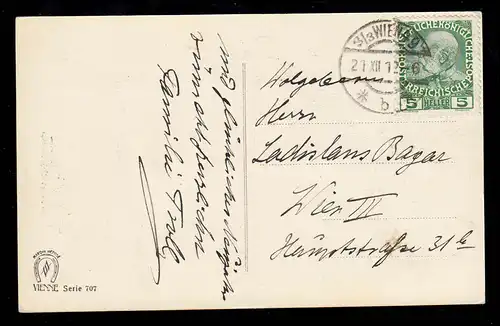 AK Noël: Paysage hivernal dans le cadre de branches avec des cônes, VIENNE 21.12.12