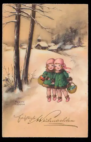 Hannes Petersen AK Noël: Deux filles dans le paysage hivernal, inutilisé