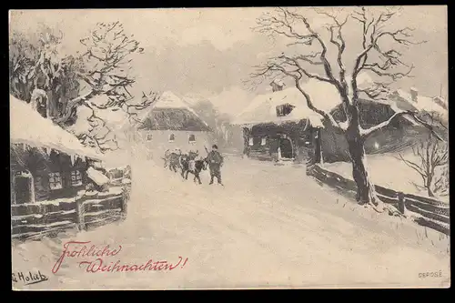 AK Noël: route du village avec fermier, bovins, DRESDEN-BLASEVIT 24.12.1905