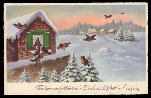 AK Noël: Paysage hivernal Dorfidylle avec alimentation d'oiseaux, BOCHOLT 21.12.35