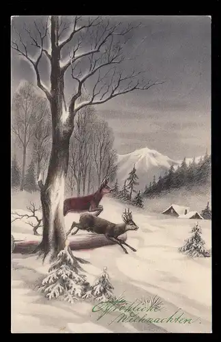 AK Noël: paysage hivernal Rand de forêt avec le chevreuil et le reh PETERSWALDAU 1913