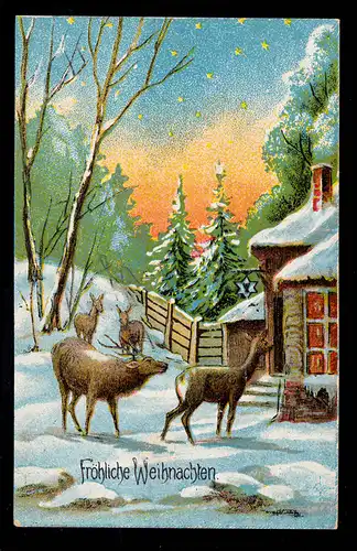 AK Noël: paysage hivernal Hirsch et Rehe à la périphérie du village, BREMEN 25.12.1912