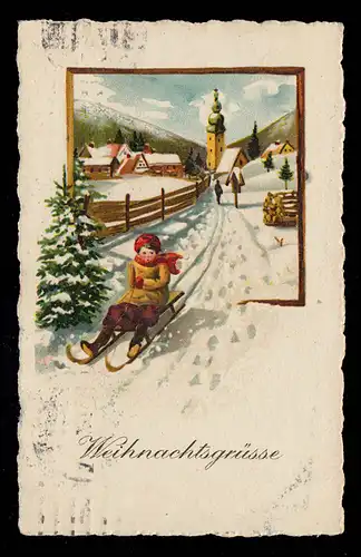 AK Weihnachten: Winterlandschaft Dorfidylle Schlittenfahrt, KÖNIGSBERG 24.12.20