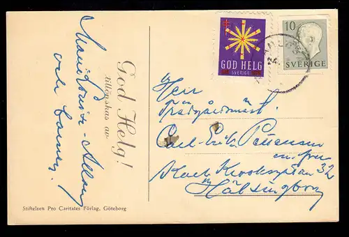 AK Käthe Norborg: Noël Christ et Marie sur l'âne, RAMLÖSA 1959