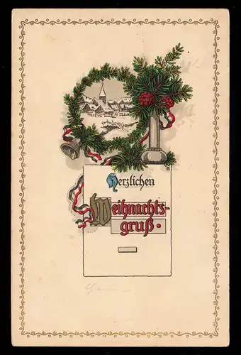AK Weihnachten: Dorf im Tannenkranz, patriotischer Gruß LÜNEBURG 24.12.1919