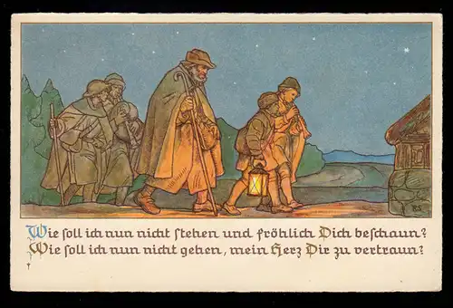 AK Weihnachten: Musikanten auf Wanderschaft bei Nacht mit Gebet, ungebraucht
