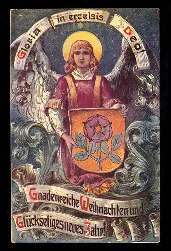 AK Noël: Gloria in excelsis Deo! Ange avec des armoiries, CREFELD 24.12.1910