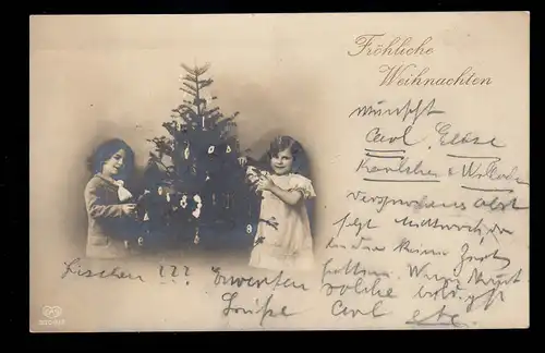 Foto-AK Weihnachten: Kinder schmücken Weihnachsbaum, OPPENHEIM 25.12.1911