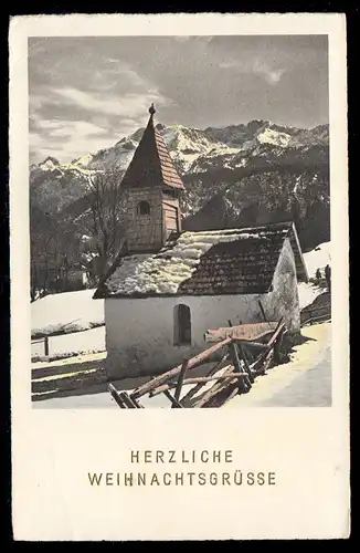 Foto-AK Weihnachten: Kapelle in den Alpen, Bahnpost ALTDORF-FEUCHT am 23.12.1937