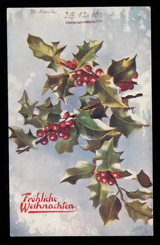 AK Noël: Branche de baies avec neige et glace, WIESBADE 5e 23.12.1910