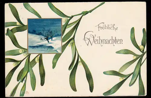 AK Weihnachten: Kleine Winterlandschaft und Beerenzweige, CREFELD 24.12.1909