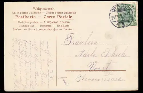 AK Weihnachten: Kleine Winterlandschaft und Beerenzweige, CREFELD 24.12.1909