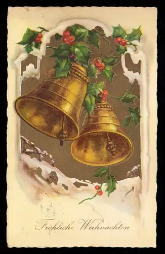AK Noël: paire de cloches avec branches de baies, Zéro 24.12.1934